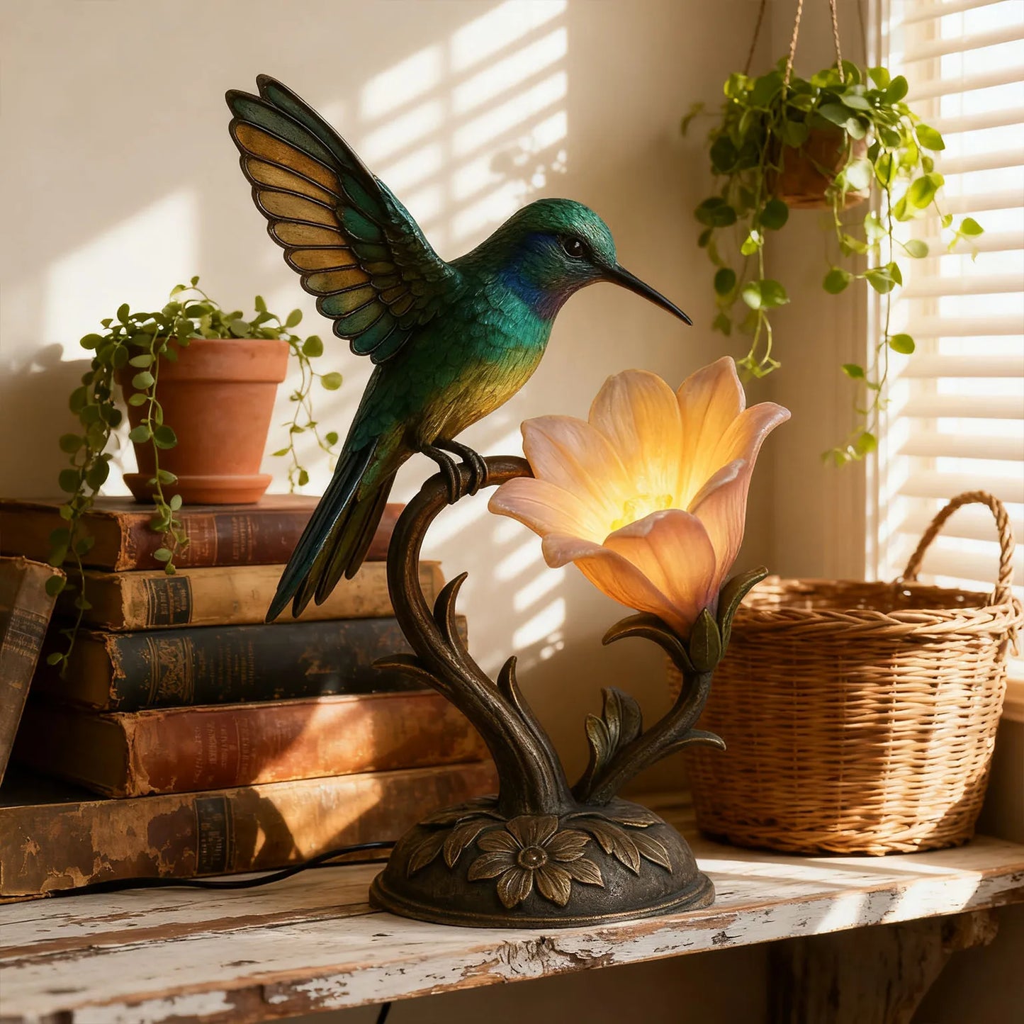 Messenger of Light - 💚Handcrafted Hummingbird Flower Lamp✨