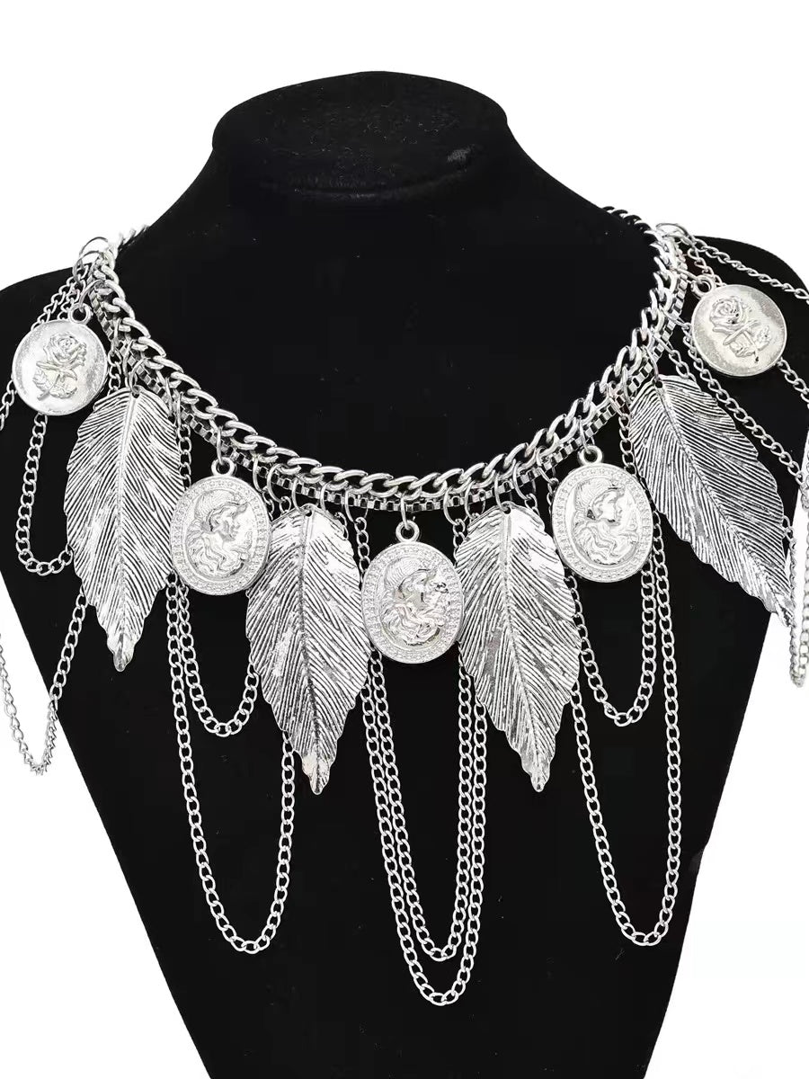 Golden/Silver Metal Leaf Chain Necklace Choker