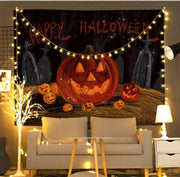 Halloween Fabric Background Hand Drawn Style (with string lights)