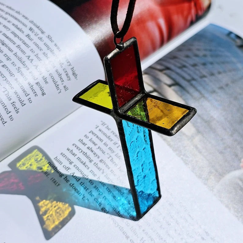 Rainbow Crucifix Glass Art
