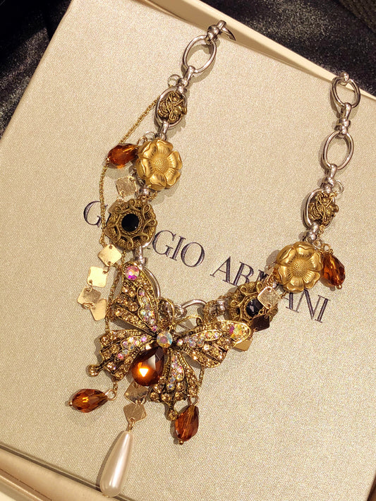 Luxury Golden Butterfly Pearl Choker Necklace