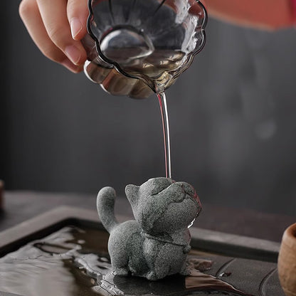 Qingsha Stone Cat Sculpture