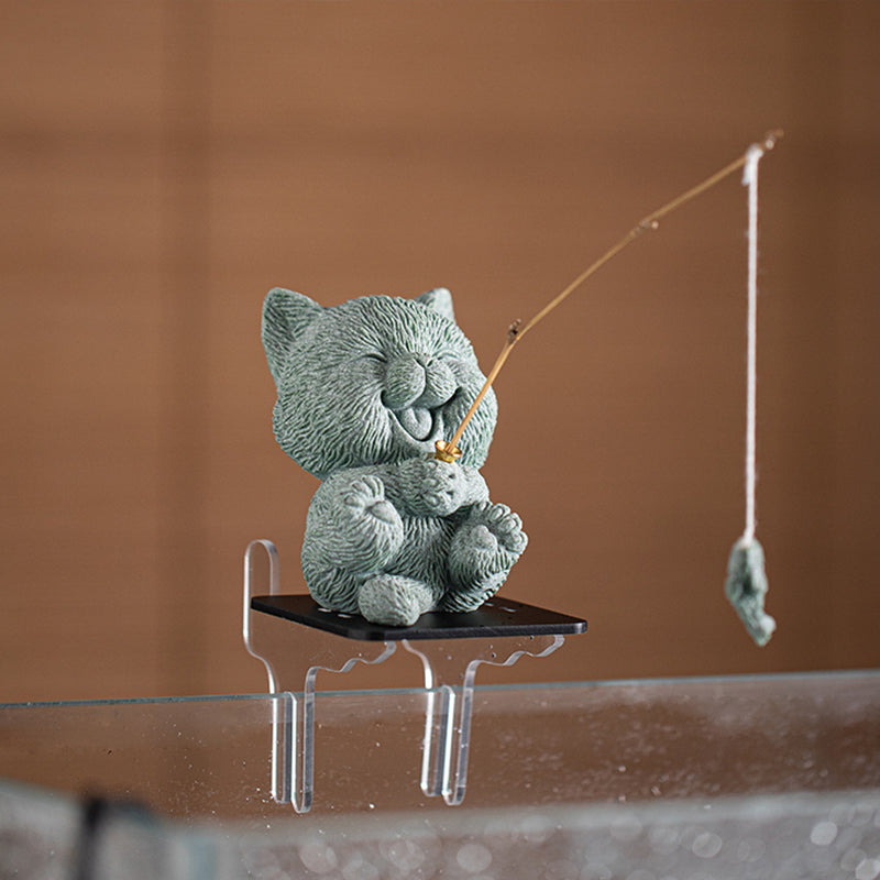 Qingsha Stone Cat Sculpture