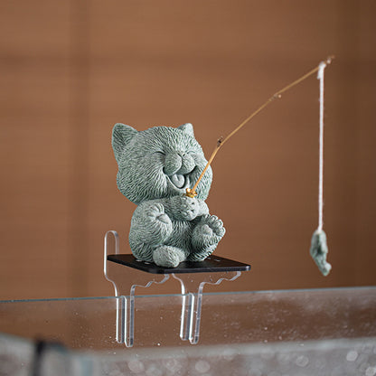 Qingsha Stone Cat Sculpture