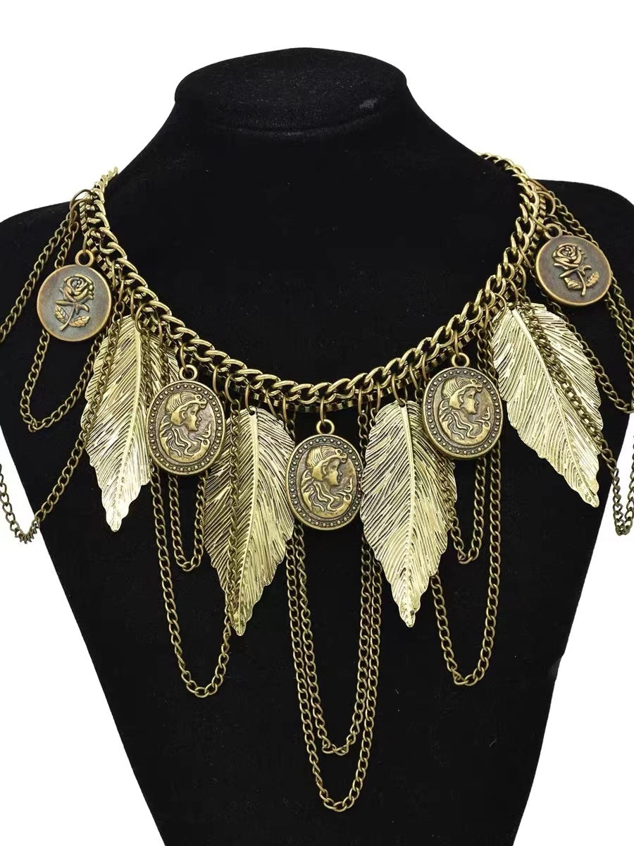 Golden/Silver Metal Leaf Chain Necklace Choker