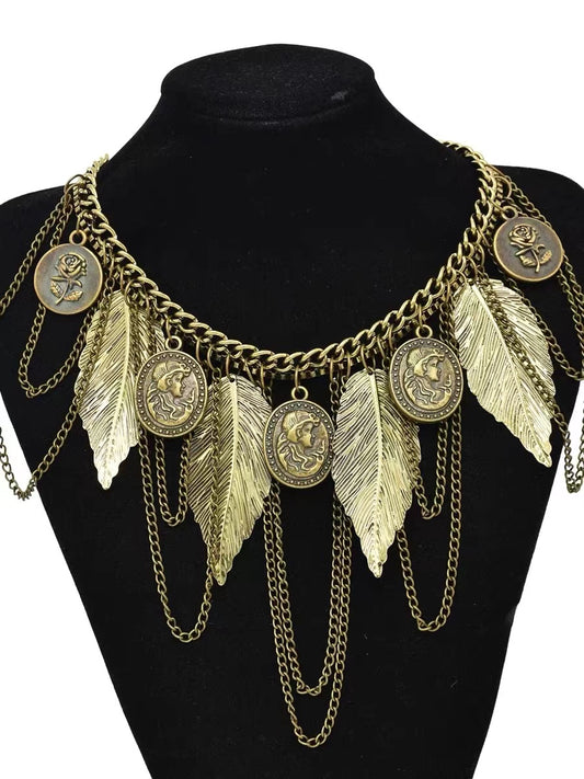 Golden/Silver Metal Leaf Chain Necklace Choker