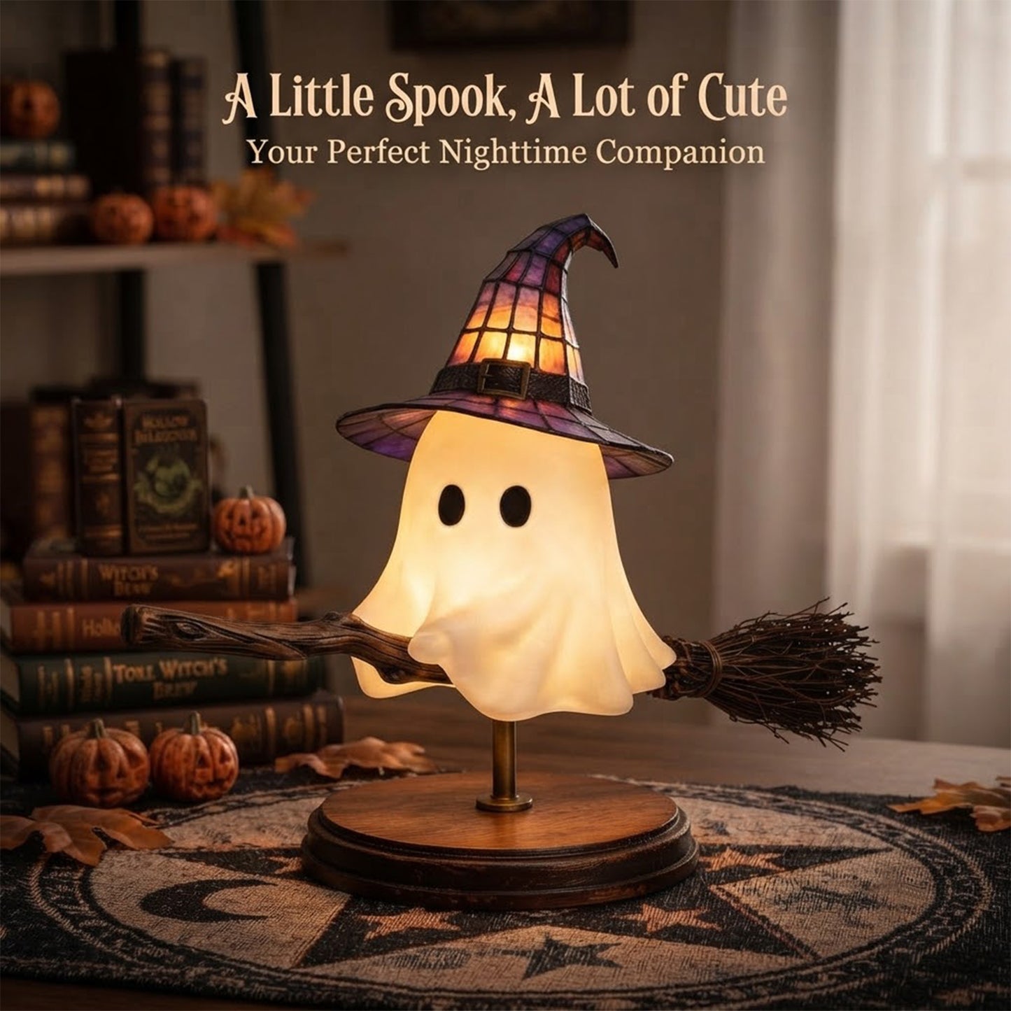 🔥🎃Last Day 50% Off - 👻Cute Ghost On Broomstick Lamp