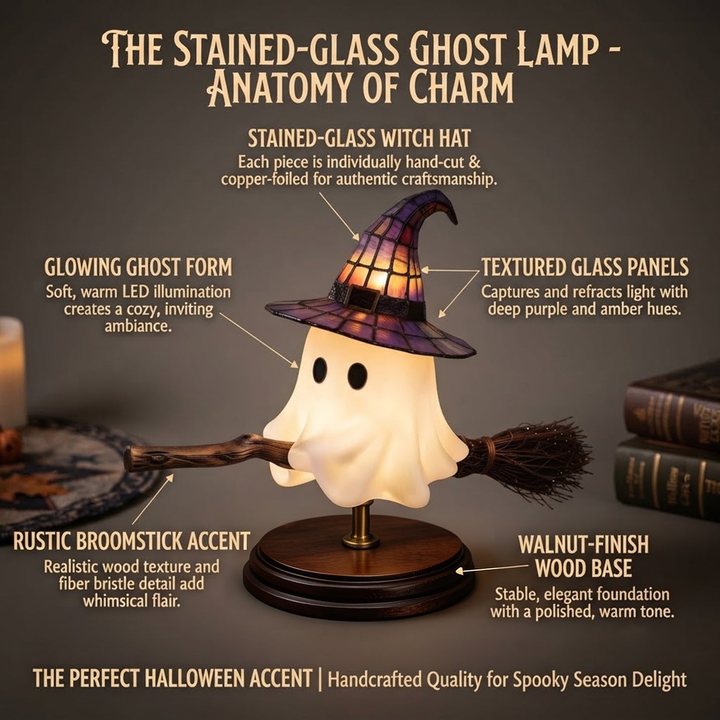 🔥🎃Last Day 50% Off - 👻Cute Ghost On Broomstick Lamp