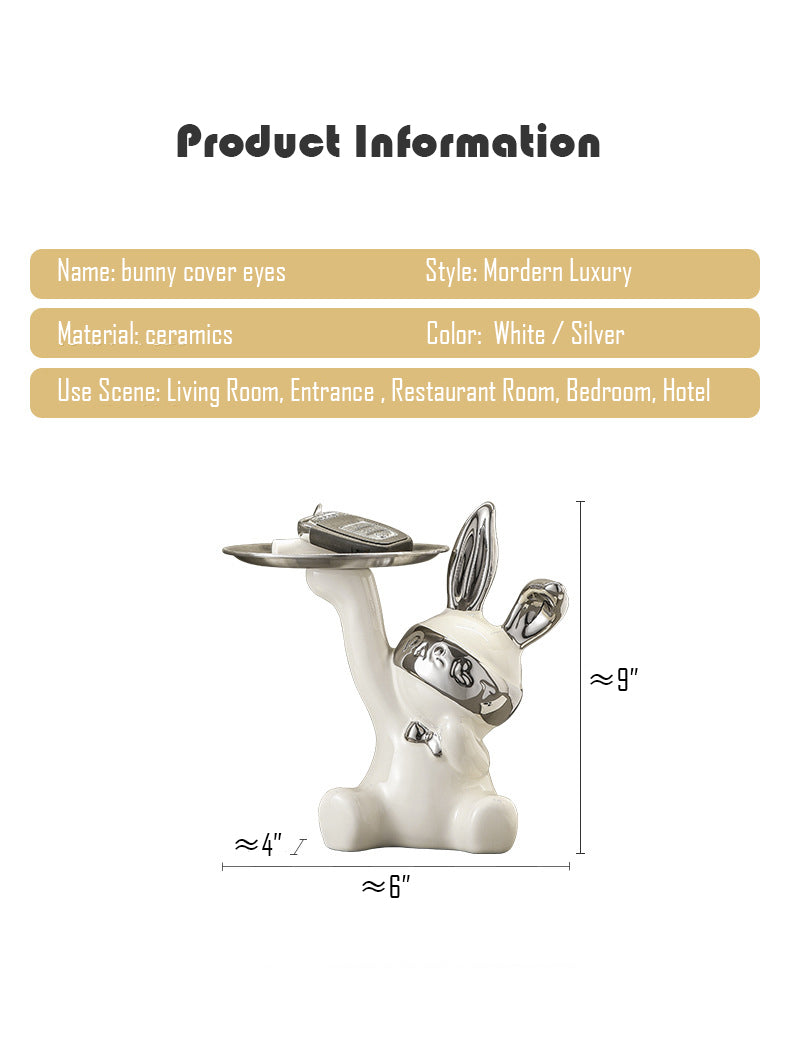 Ceramics Bunny Tray Luxury Home Decor White and Silver