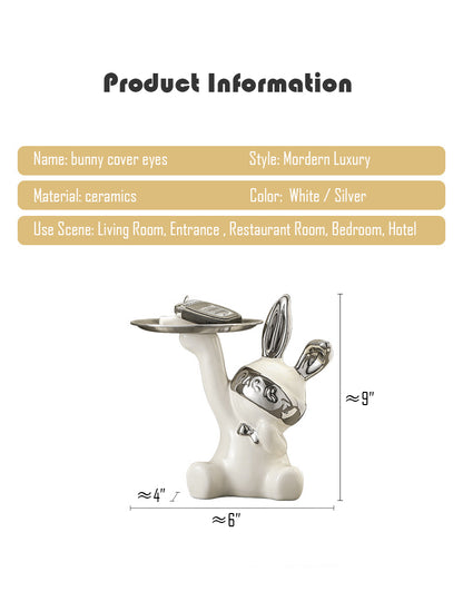 Ceramics Bunny Tray Luxury Home Decor White and Silver