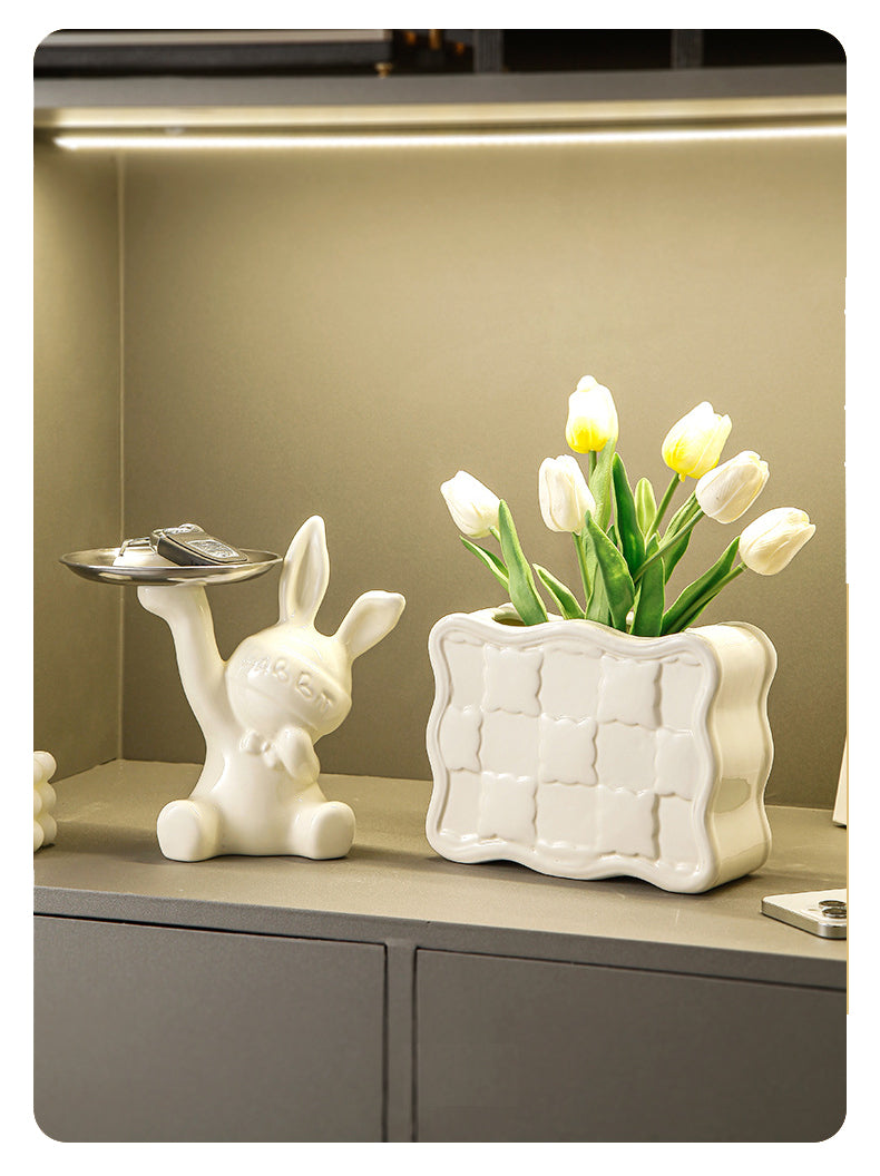 Ceramics Bunny Tray Luxury Home Decor White and Silver