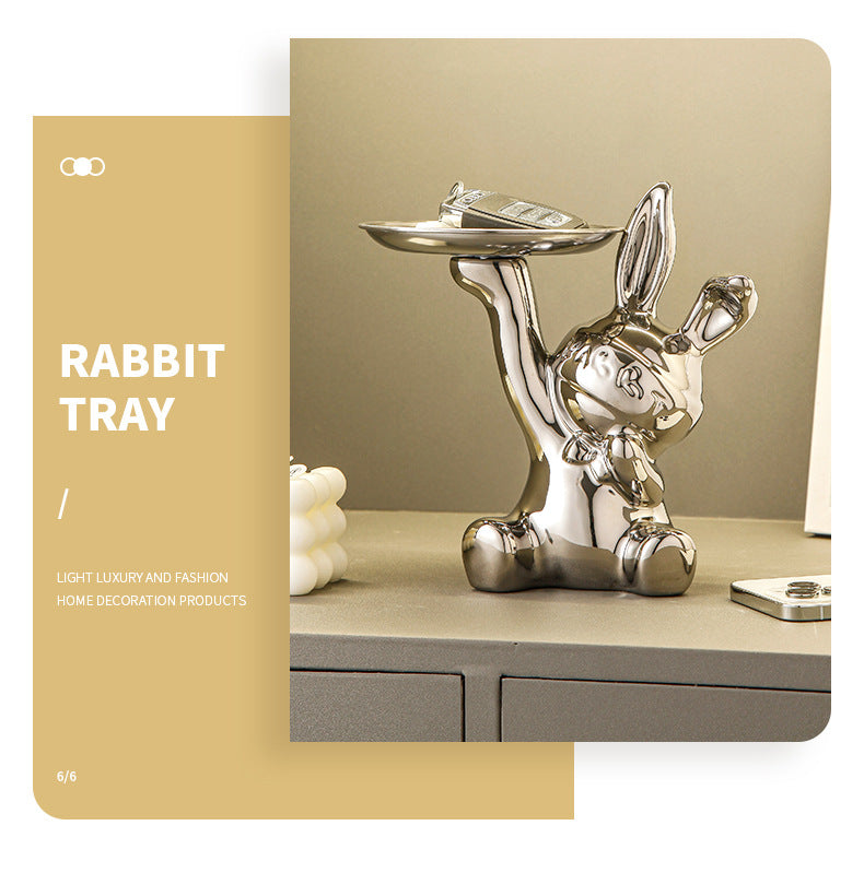 Ceramics Bunny Tray Luxury Home Decor White and Silver