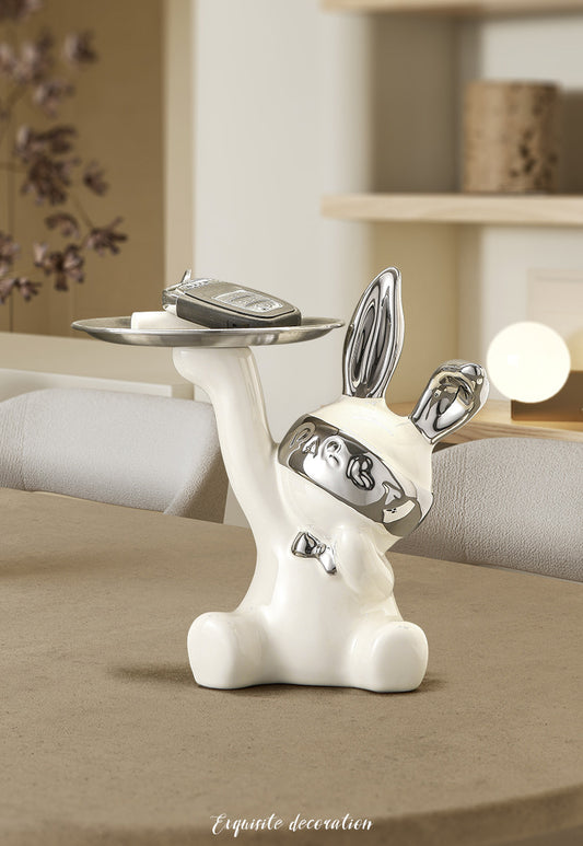 Ceramics Bunny Tray Luxury Home Decor White and Silver
