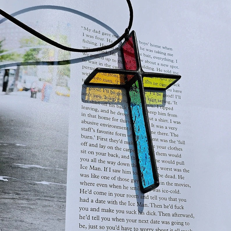Rainbow Crucifix Glass Art