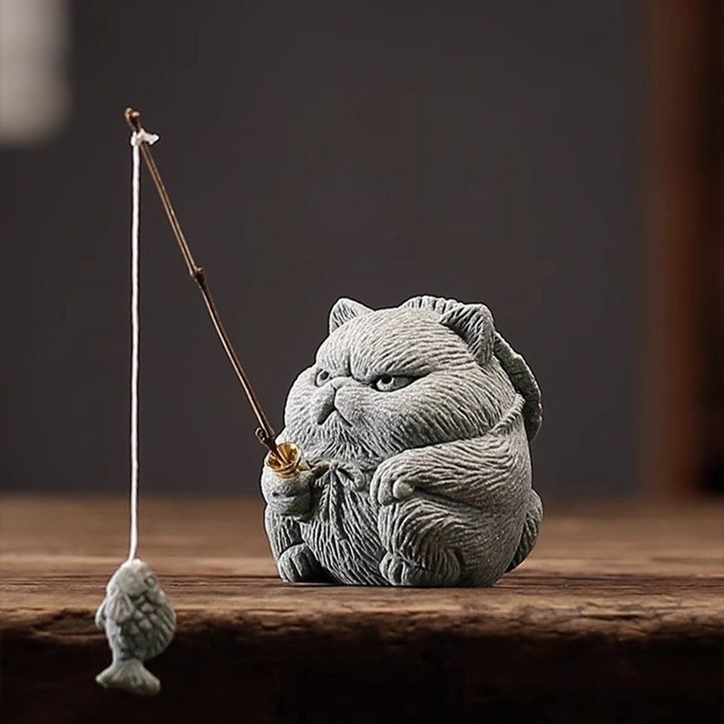 Qingsha Stone Cat Sculpture
