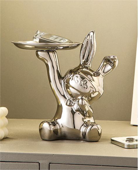 Ceramics Bunny Tray Luxury Home Decor White and Silver