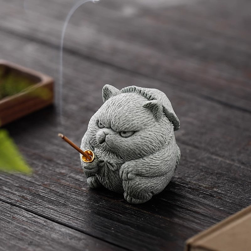 Qingsha Stone Cat Sculpture