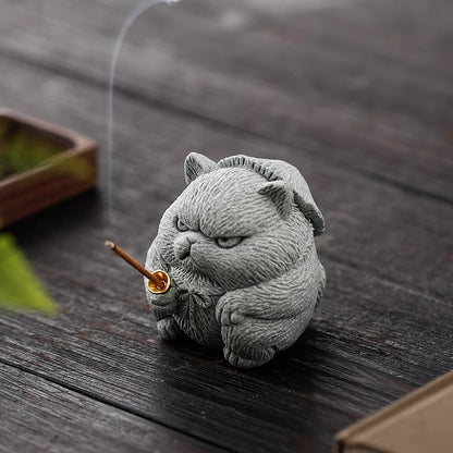 Qingsha Stone Cat Sculpture