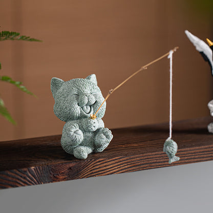 Qingsha Stone Cat Sculpture