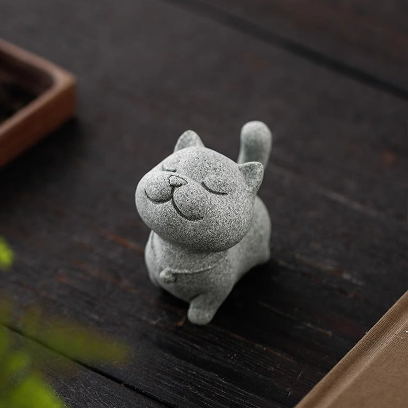 Qingsha Stone Cat Sculpture