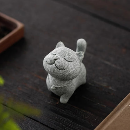 Qingsha Stone Cat Sculpture
