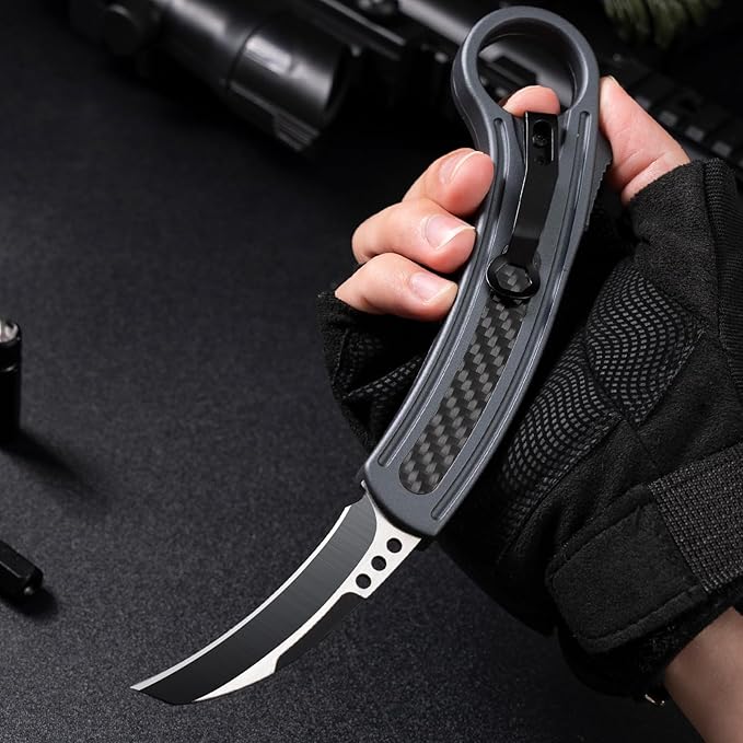 CARBON FIBER OVERLAY OUTDOOR CAMPING OTF TACTICAL HANDLE EDC FOLDING KNIFE