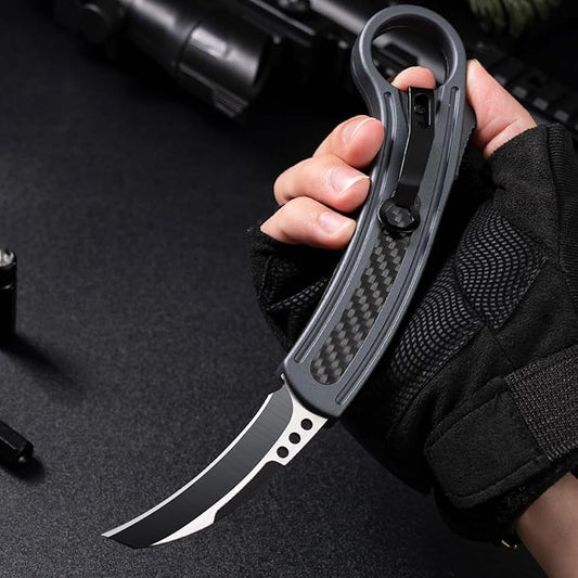CARBON FIBER OVERLAY OUTDOOR CAMPING OTF TACTICAL HANDLE EDC FOLDING KNIFE