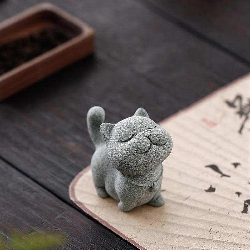 Qingsha Stone Cat Sculpture