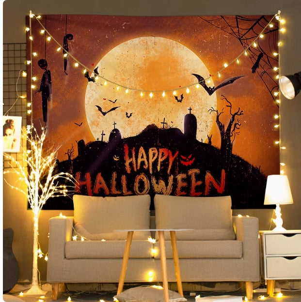 Halloween Fabric Background Hand Drawn Style (with string lights)