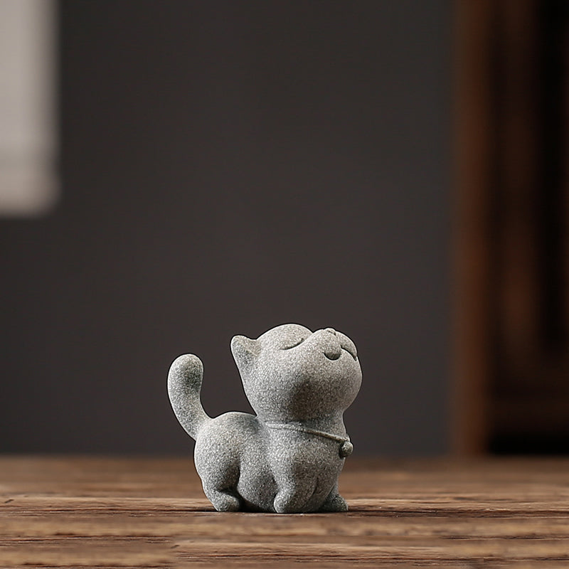 Qingsha Stone Cat Sculpture