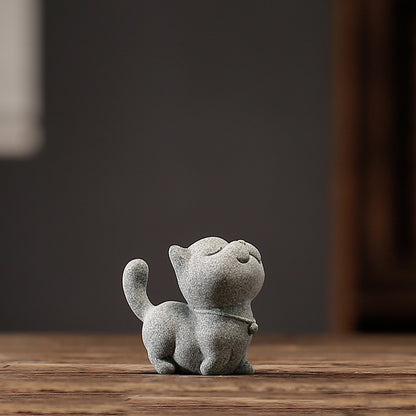 Qingsha Stone Cat Sculpture