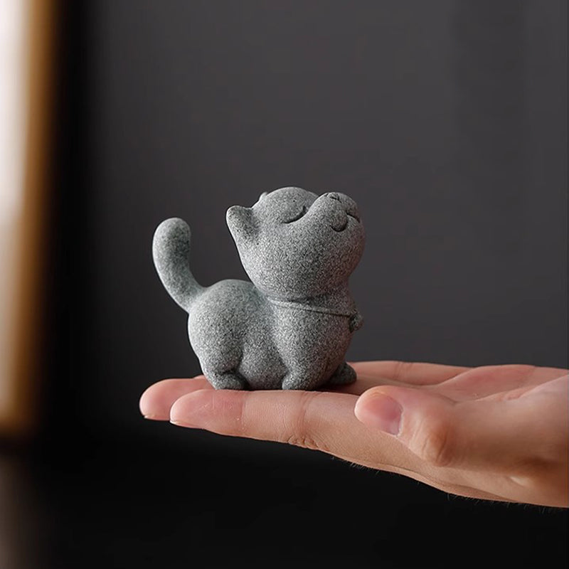 Qingsha Stone Cat Sculpture