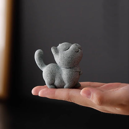 Qingsha Stone Cat Sculpture