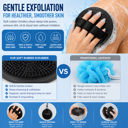 🚿💦4-Pack Soft Rubber Shower Scrubber for Gentle Exfoliation & Deep Cleansing