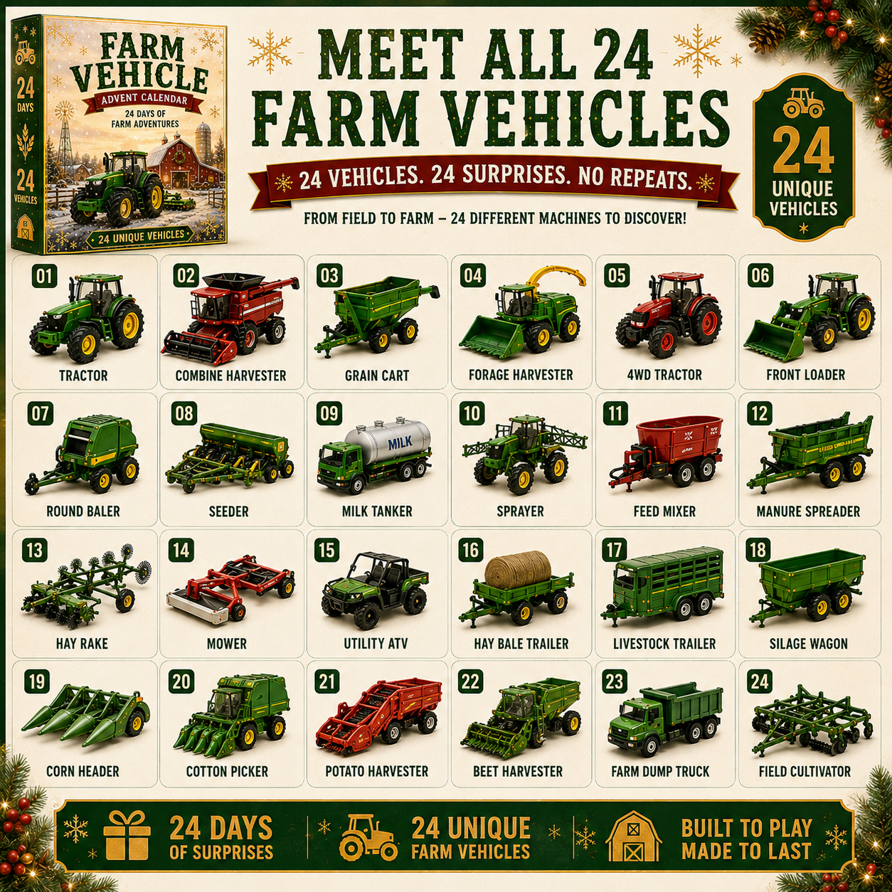 🚜Build the Fleet Collection 24-Day Vehicle Advent Calendar Series |✨A New Adventure Every Morning