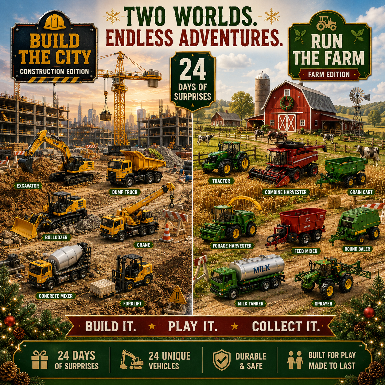 🚜Build the Fleet Collection 24-Day Vehicle Advent Calendar Series |✨A New Adventure Every Morning