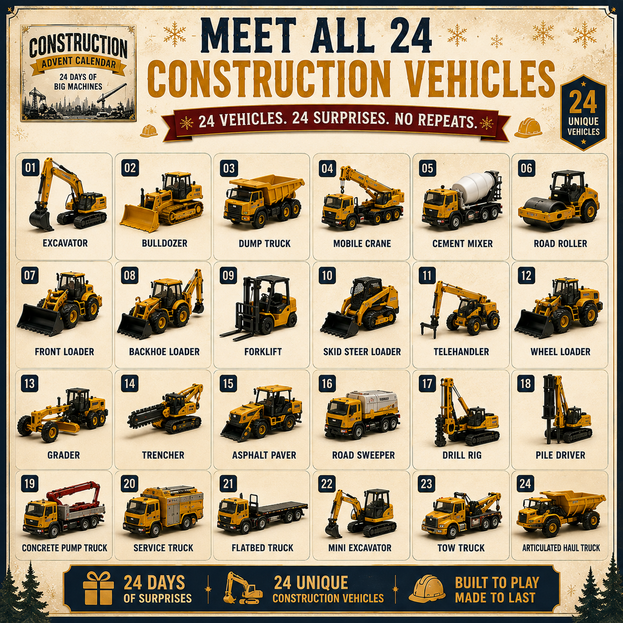 🚜Build the Fleet Collection 24-Day Vehicle Advent Calendar Series |✨A New Adventure Every Morning