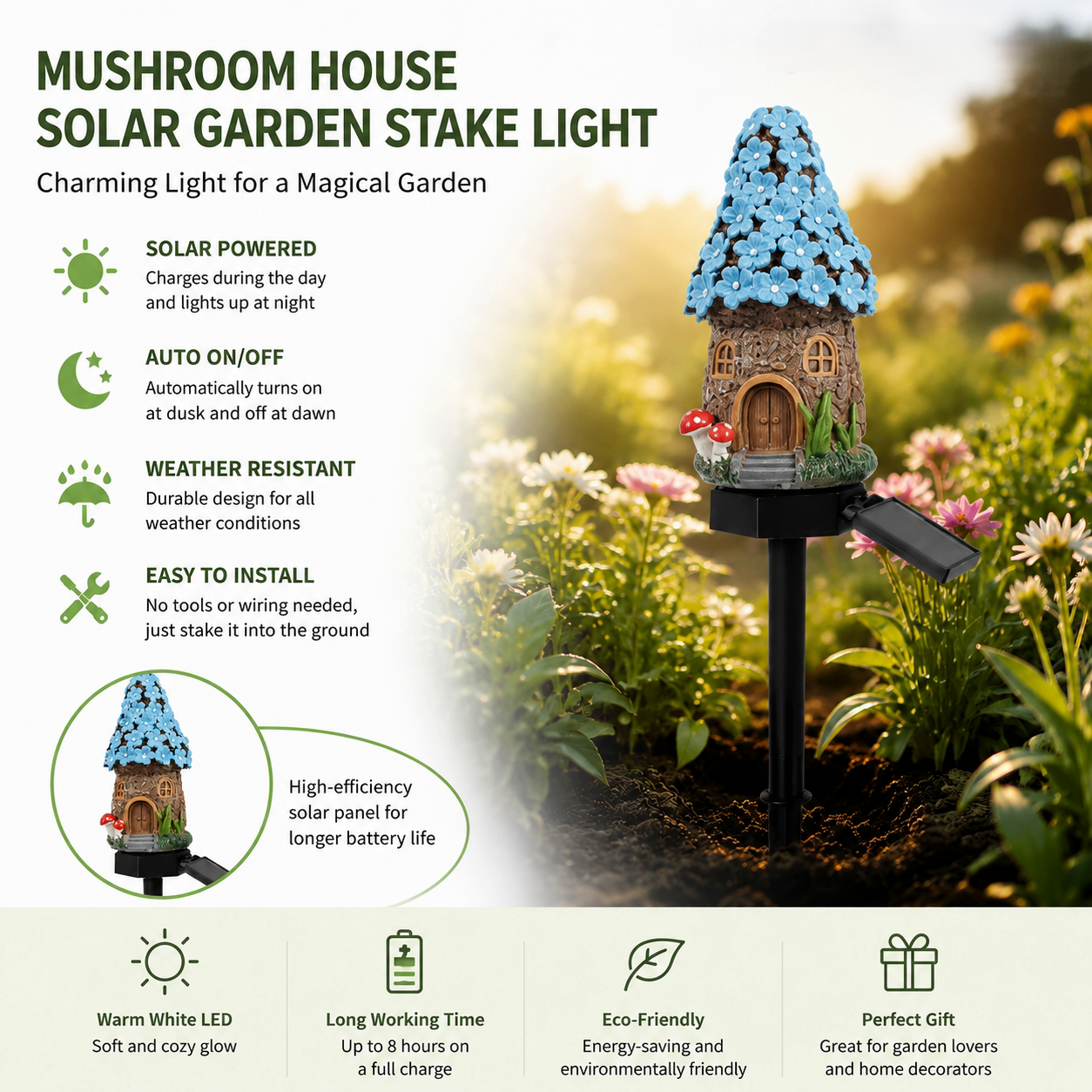 🔥Last Day: 60% OFF-🍄Solar Fairy Tale Mushroom Cottage Garden Light – Whimsical Warm Glow for Paths, Patios & Flower Beds🌙