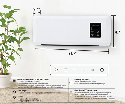 Black Friday Early Bird Deals-Wall-Mounted Space Heater with Thermostat and Remote Control