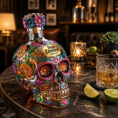 🔥🍷Limited Edition Floral Sugar Skull Bottle – Day of Dead Collector’s Gift Box🎁