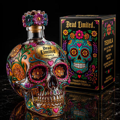🔥🍷Limited Edition Floral Sugar Skull Bottle – Day of Dead Collector’s Gift Box🎁