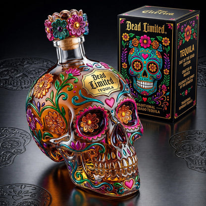 🔥🍷Limited Edition Floral Sugar Skull Bottle – Day of Dead Collector’s Gift Box🎁