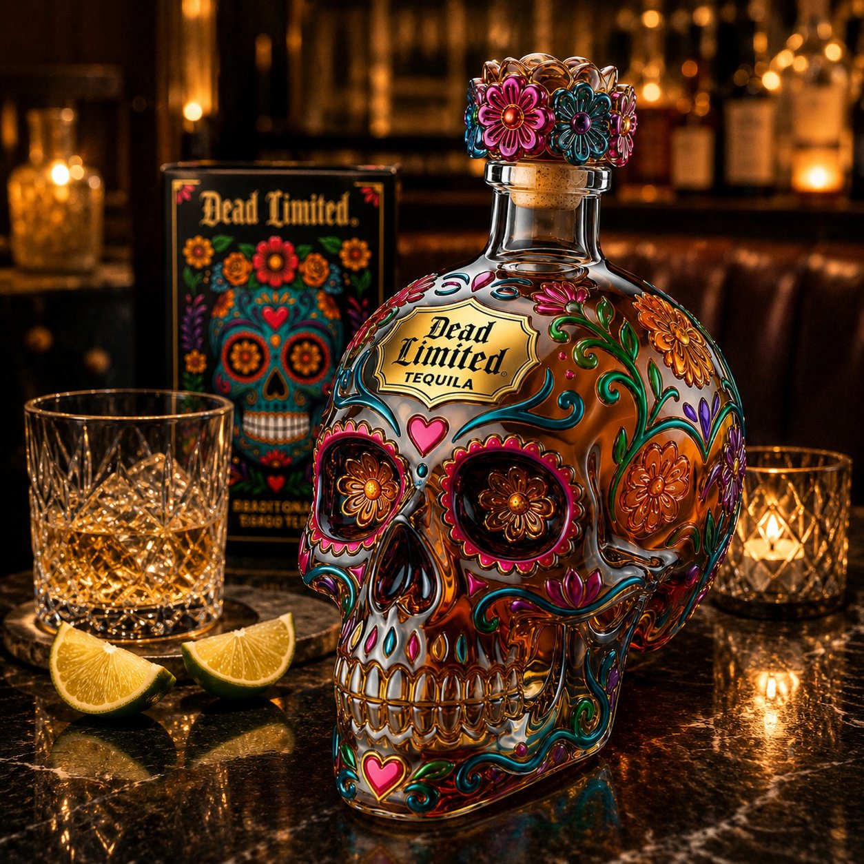 🔥🍷Limited Edition Floral Sugar Skull Bottle – Day of Dead Collector’s Gift Box🎁