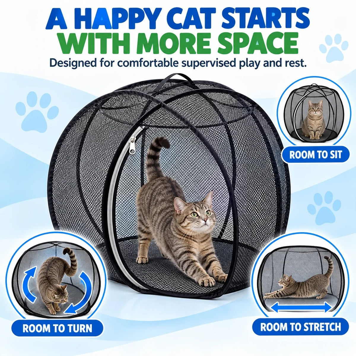 ⏳ Last Day 49% OFF – 🐱 Pop Up Cat Playpen | 32-Inch Breathable Mesh Enclosure for Indoor & Outdoor Use 🌿