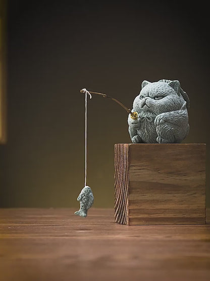Qingsha Stone Cat Sculpture