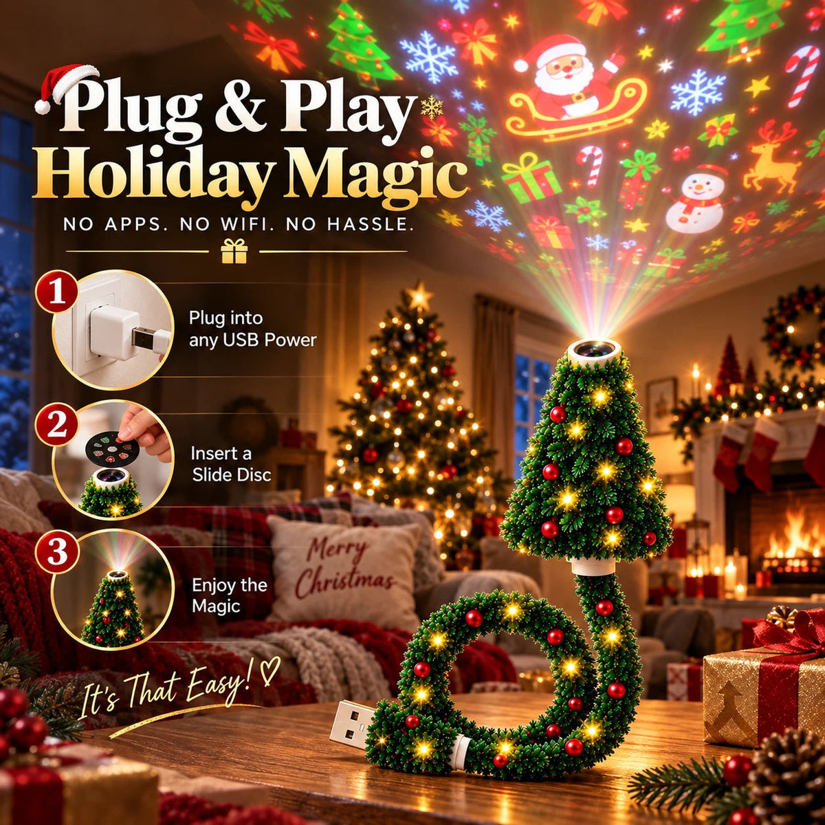 🎄LAST DAY 60% OFF - 🎅USB Christmas Projection Lamp with 6 Festive Scenes