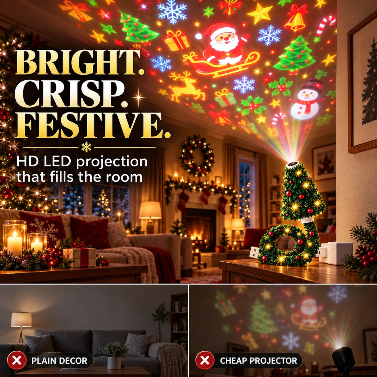 🎄LAST DAY 60% OFF - 🎅USB Christmas Projection Lamp with 6 Festive Scenes
